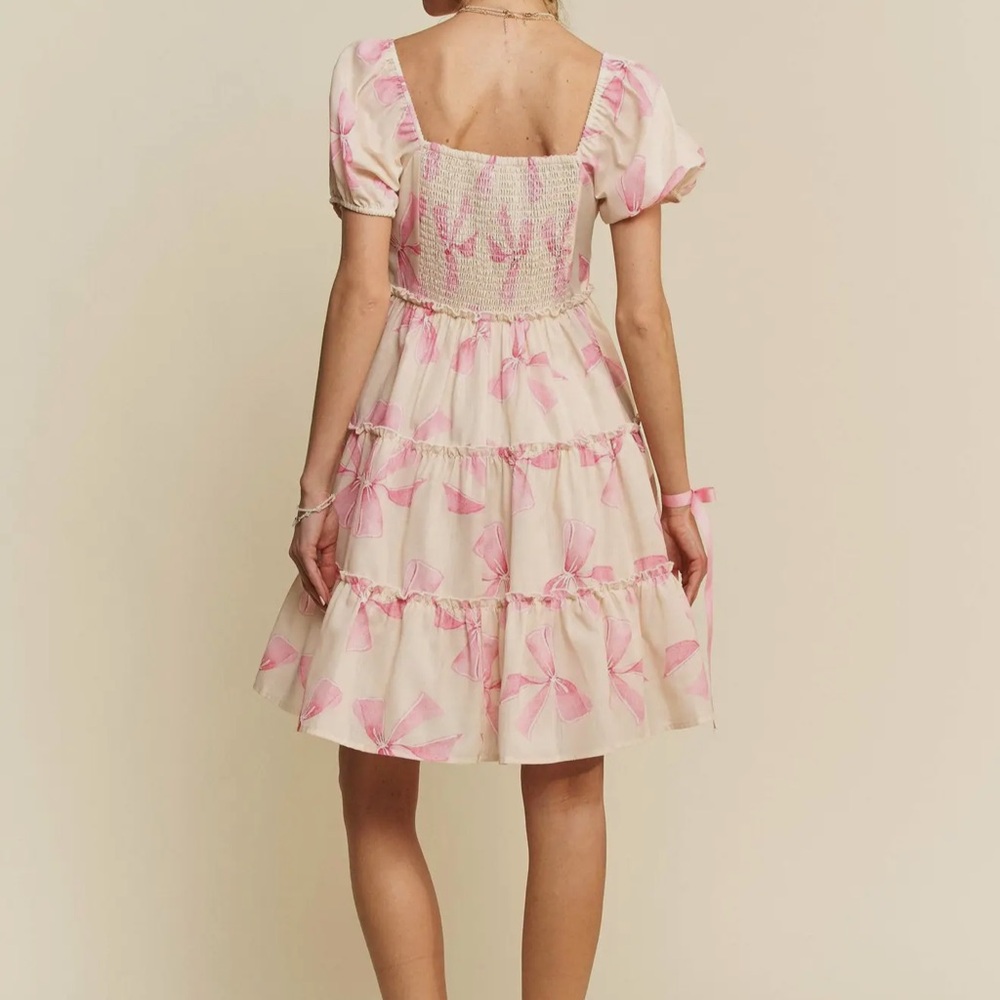 Pink Bow Puff Sleeve Dress - Picture 10 of 10